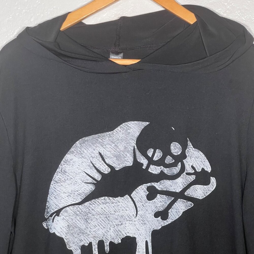 Ranlege Kissy Lips Large Black Long Sleeve Hood Lips Skull Pullover Fatal Kiss - Picture 3 of 15